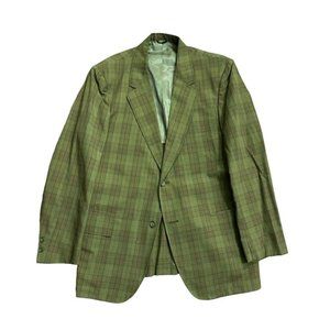 60s VTG Green Plaid 2 Button Sports Coat Blazer Town Craft JC Penney 40R NICE